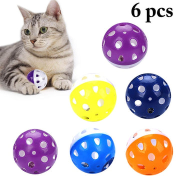 6pcs Toys for Cats Ball with Bell Ring Playing Chew Rattle Scratch Plastic Ball Interactive Cat Training Toys Pet Cat Supply daiiibabyyy